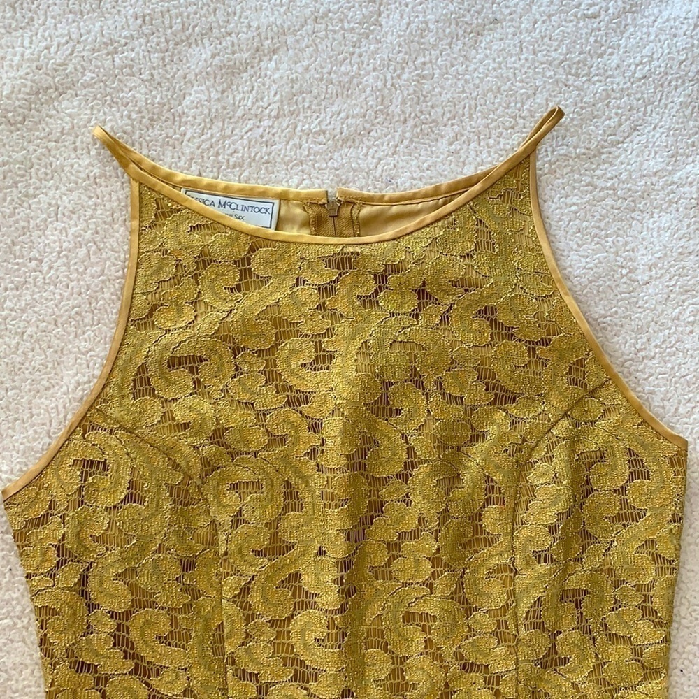 Gold Lace Dress Vintage 90’s Jessica McClintock - Picture 4 of 11
